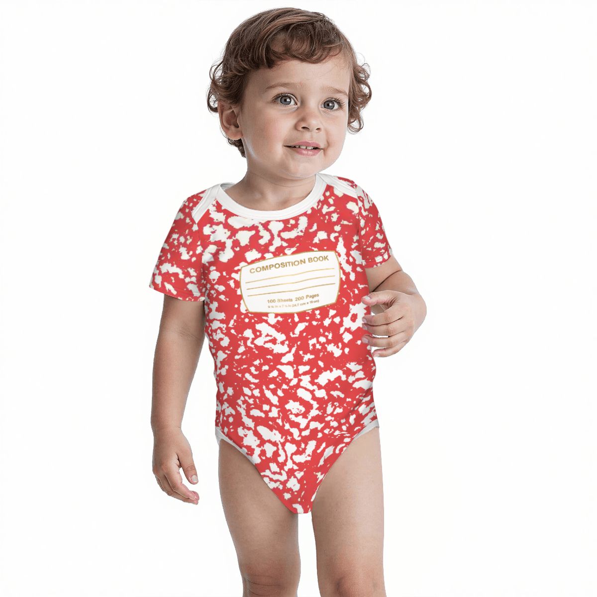 Red Baby Composition Book Cotton Short Sleeve Onesie