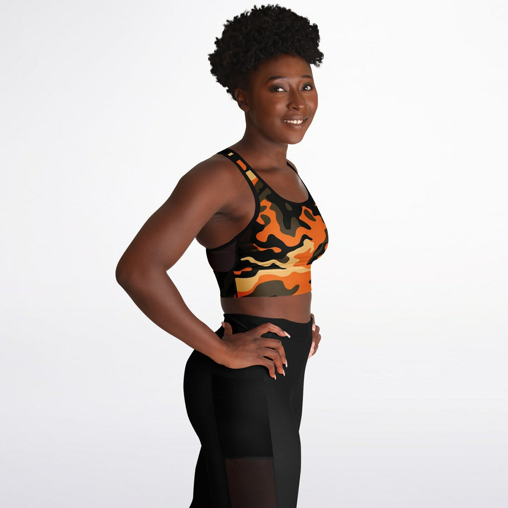 Orange Camo Mesh Padded Sports Bra