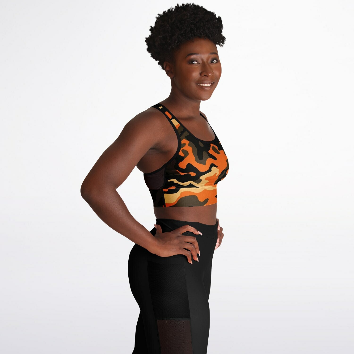 Orange Camo Mesh Padded Sports Bra