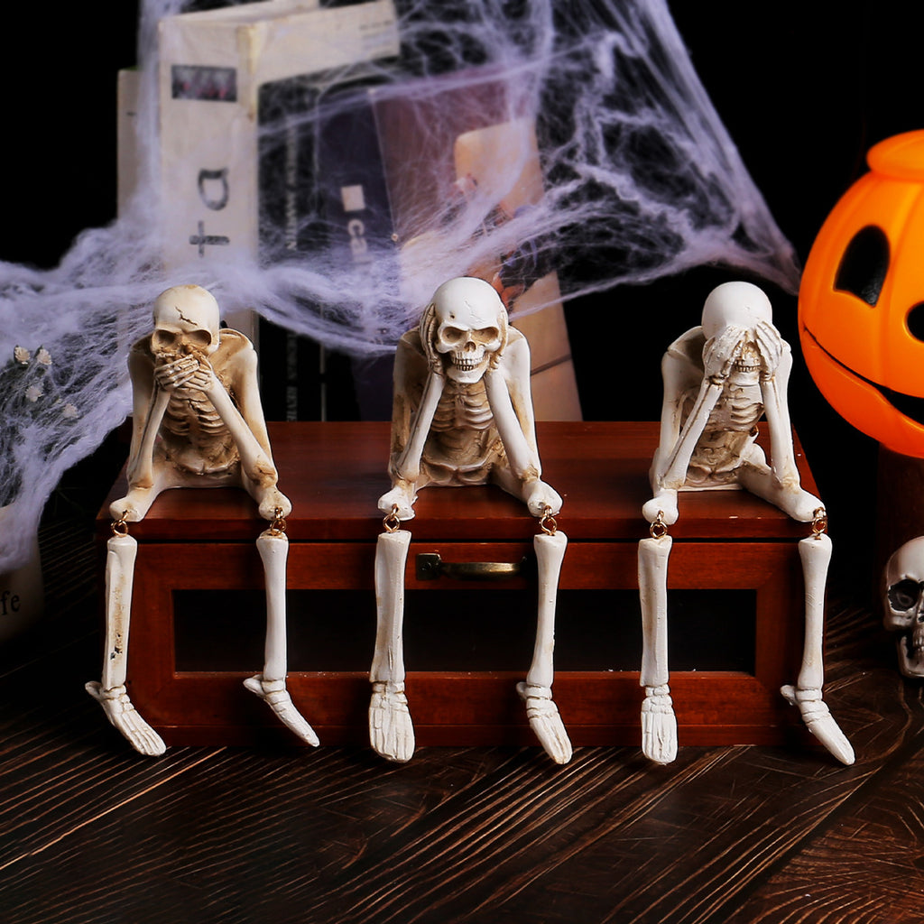 Halloween Skeleton Hear no evil, Speak no Evil, see no Evil Resin Decorations