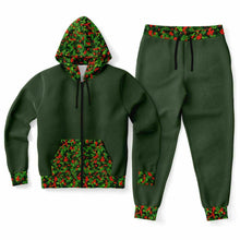 Load image into Gallery viewer, Green Mens Ziphoodie &amp; Jogger with Christmas Camo Accents
