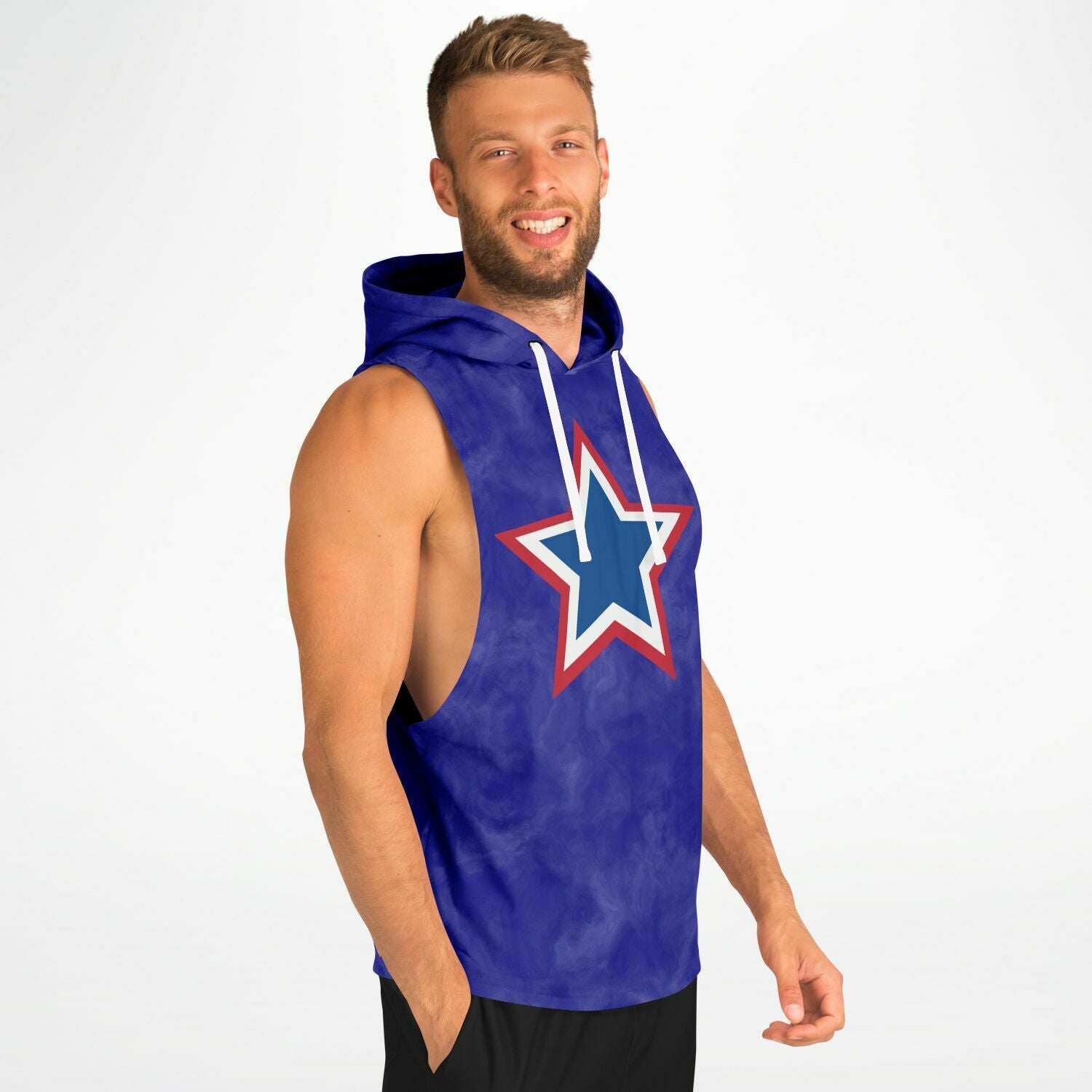 Red, White and Blue Star Blue Drop Armhole Hoodie