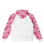 Ladies White and Pink Camo Raglan Hoodie