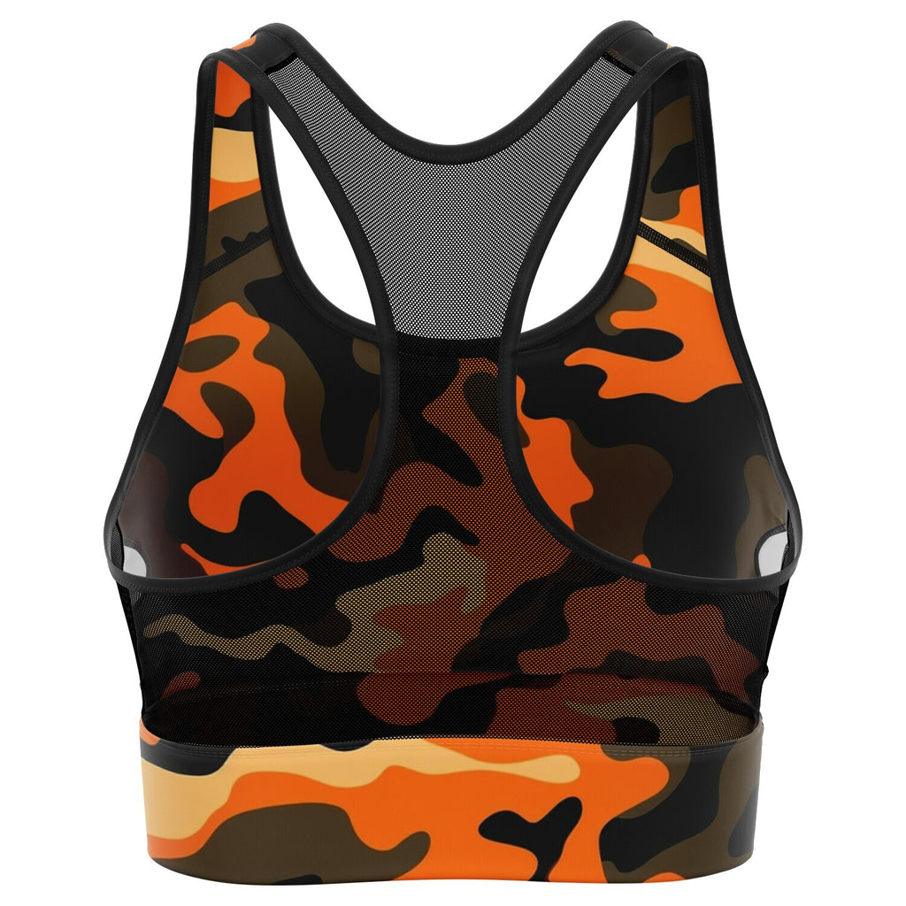 Orange Camo Mesh Padded Sports Bra