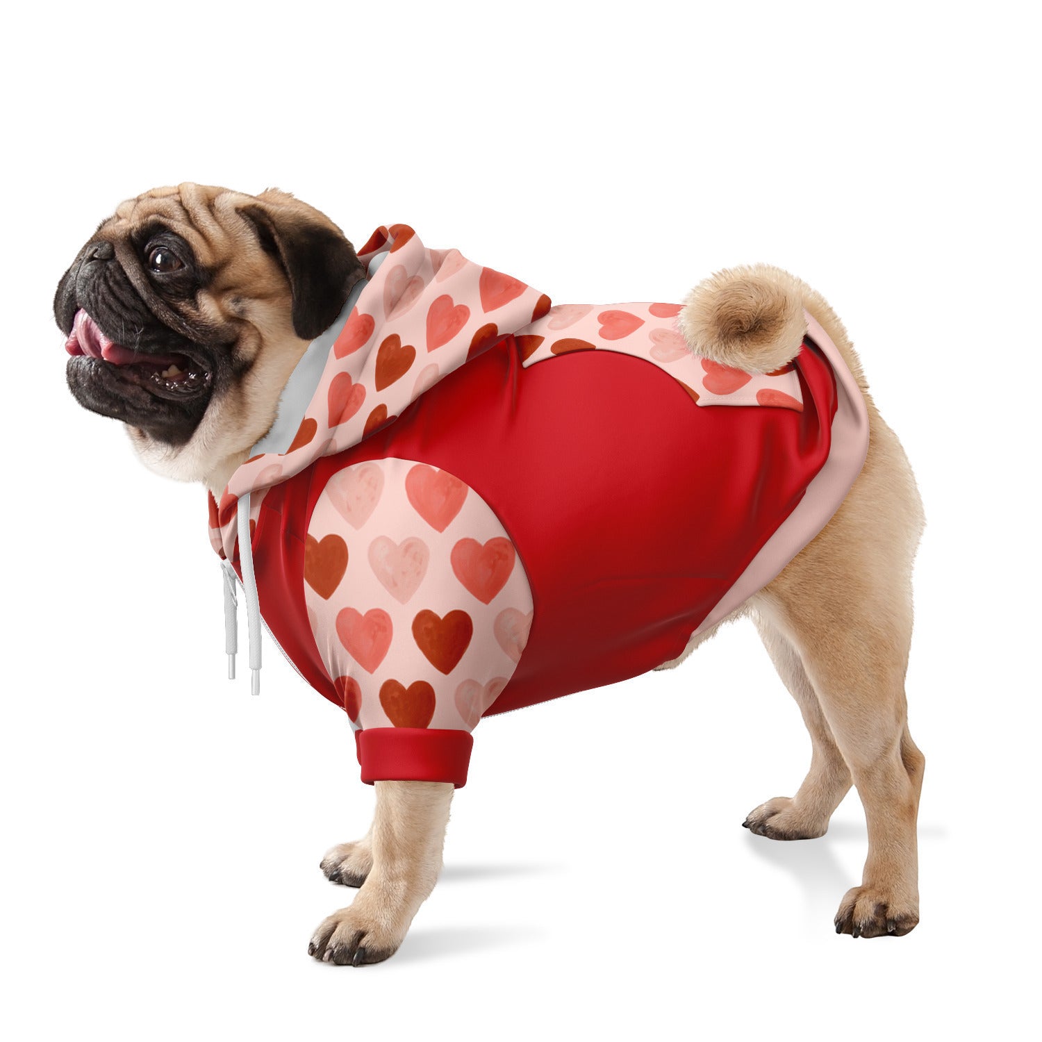 Red Water Color Heart Dog Zip-Up Hoodie
