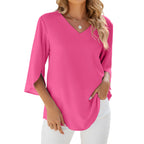 Womens V-Neck Loose Chiffon Shirt