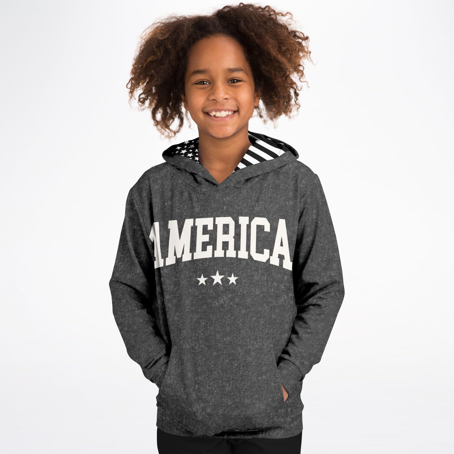 America Black Acid Wash Kids Hoodie