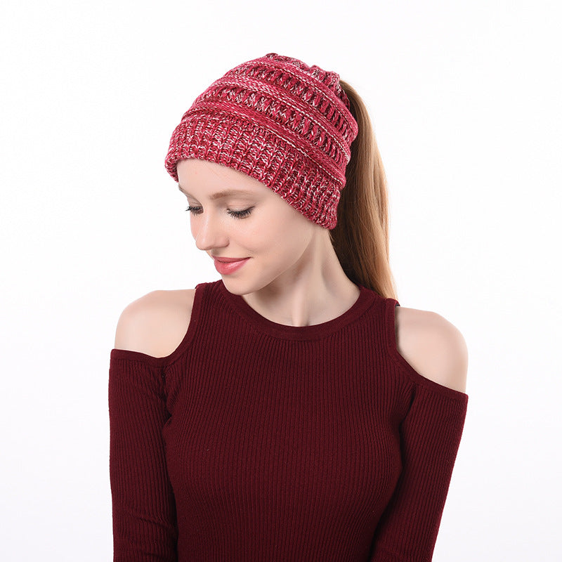 Womens Knitted Ponytail Hat Winter Warm Cap