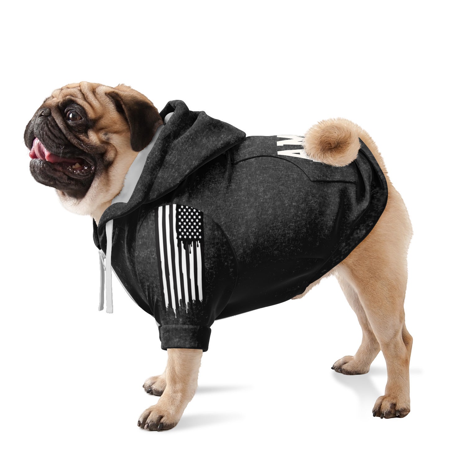 America Black Acid Wash Dog Zip-Up Hoodie