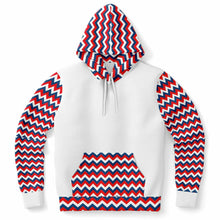 Load image into Gallery viewer, Red, White and Blue Zig Zag Ladies Pull Over Hoodie
