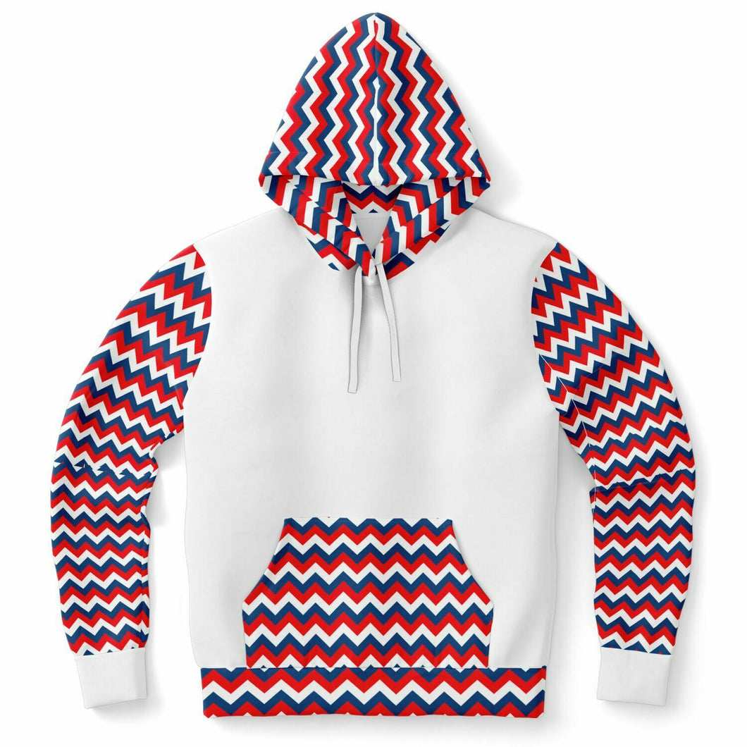 Red, White and Blue Zig Zag Ladies Pull Over Hoodie