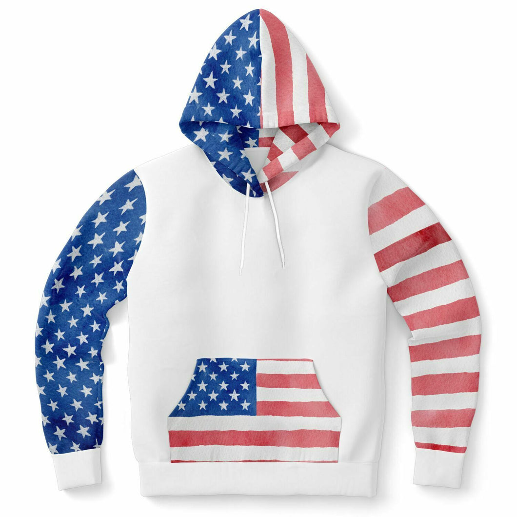 Stars And Stripes Watercolor Ladies Pullover Hoodie