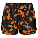 Orange Leave Forest Camo Women's 2-in-1 Shorts
