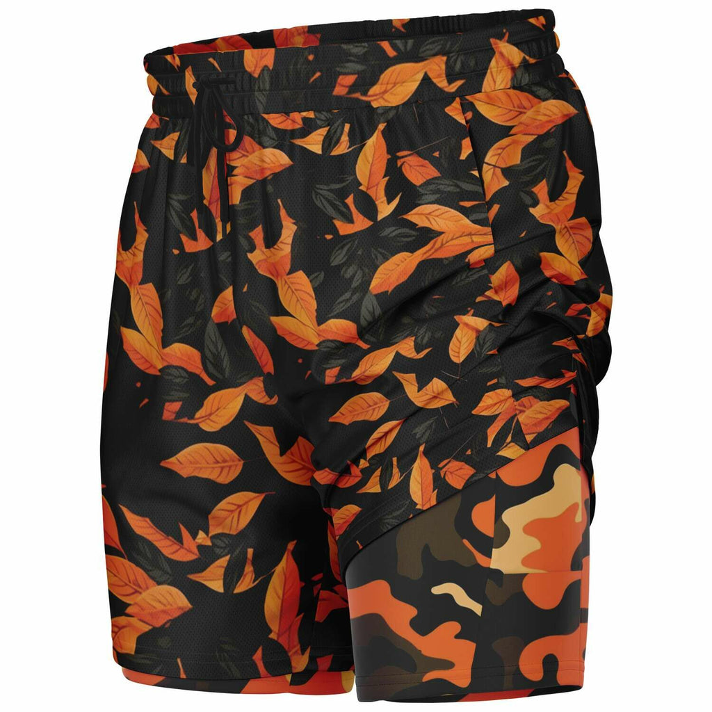 Orange leaves Camouflage Men's 2-in-1 Shorts