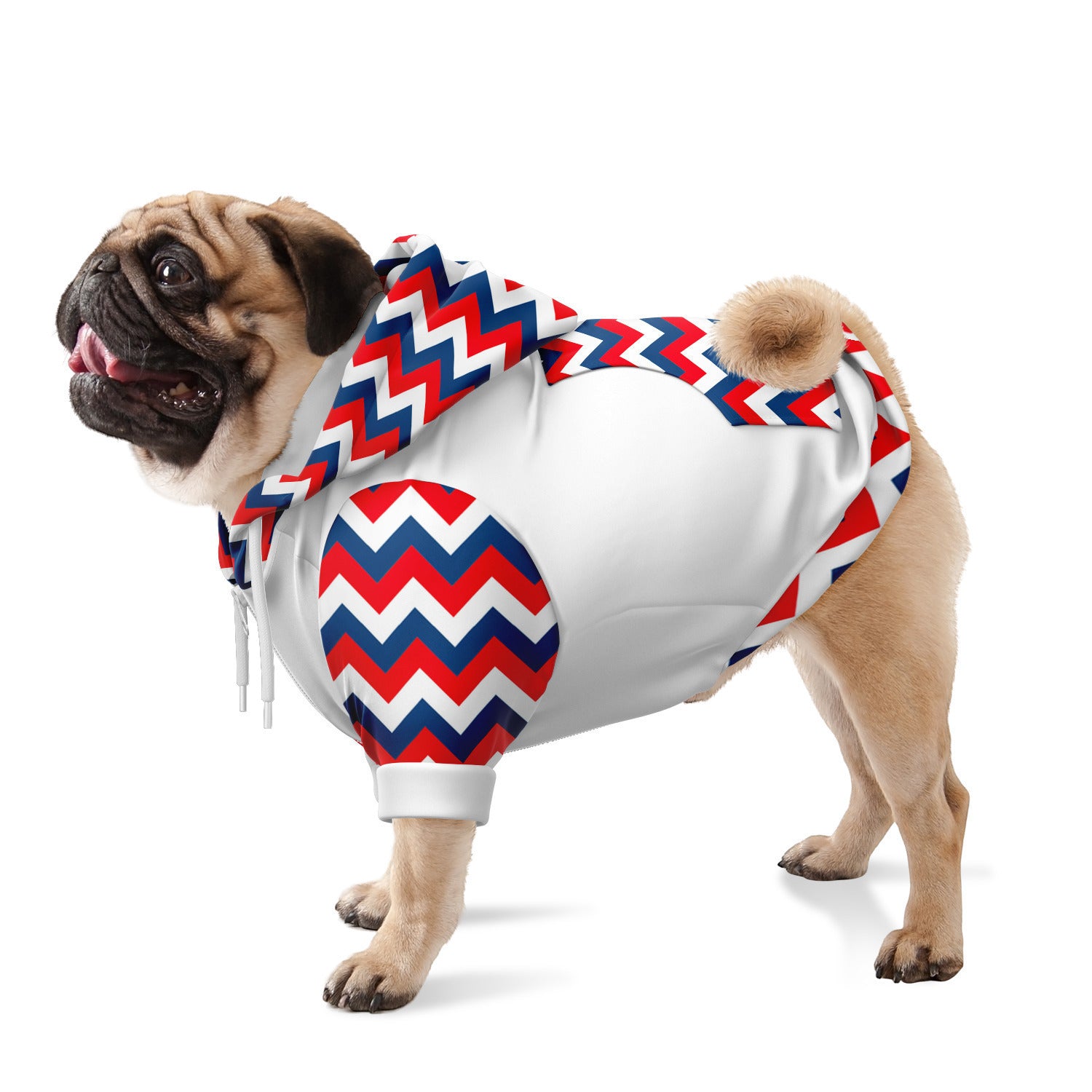 Red White and Blue Zig Zag Athletic Dog Zip-Up Hoodie