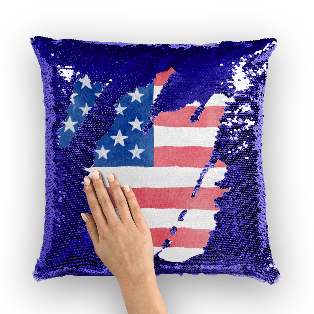 Stars and Stripes Sequin Cushion Cover