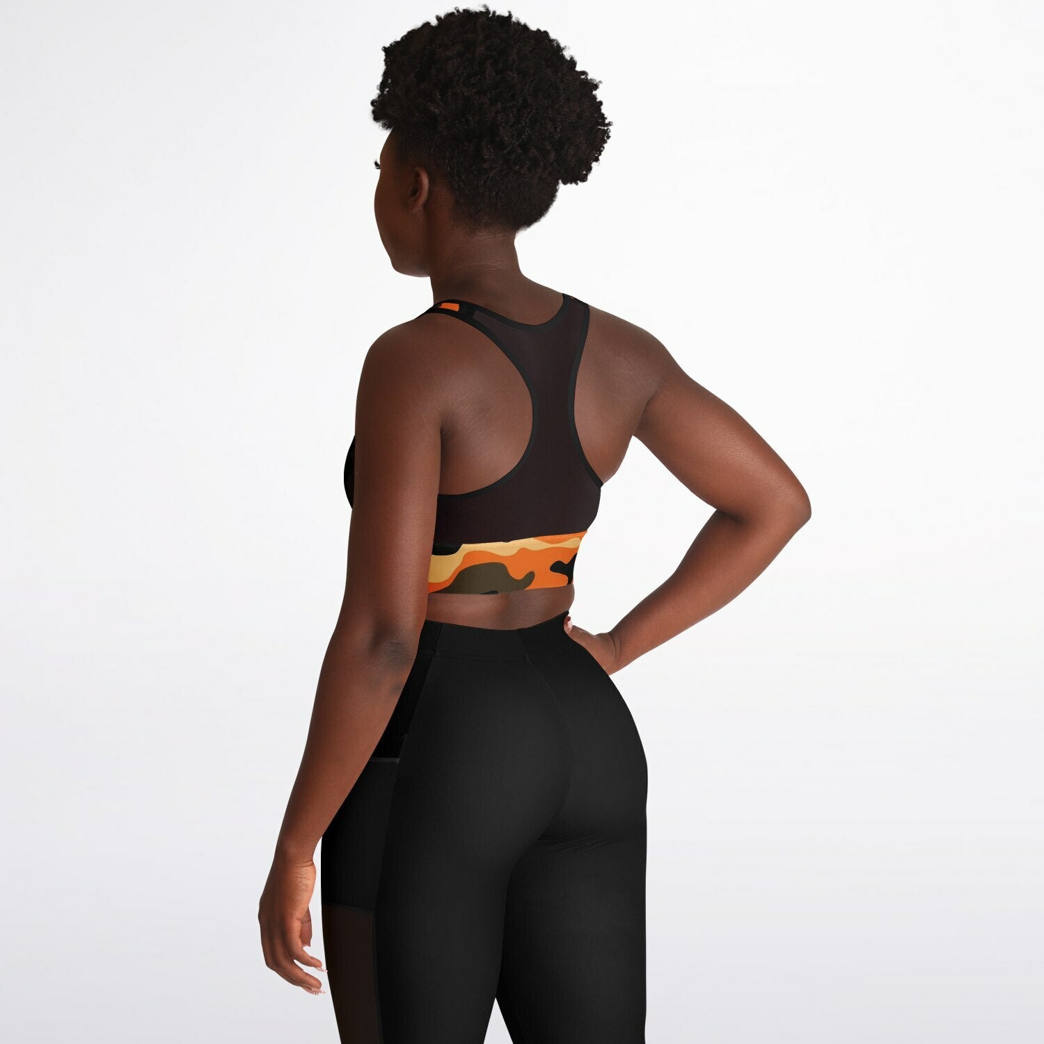 Orange Camo Mesh Padded Sports Bra