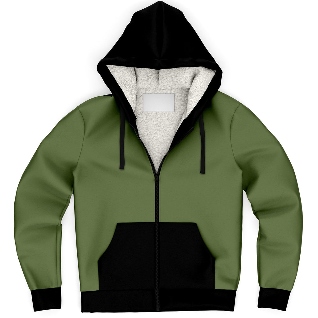 Green and Black Microfleece Zip up Hoodie