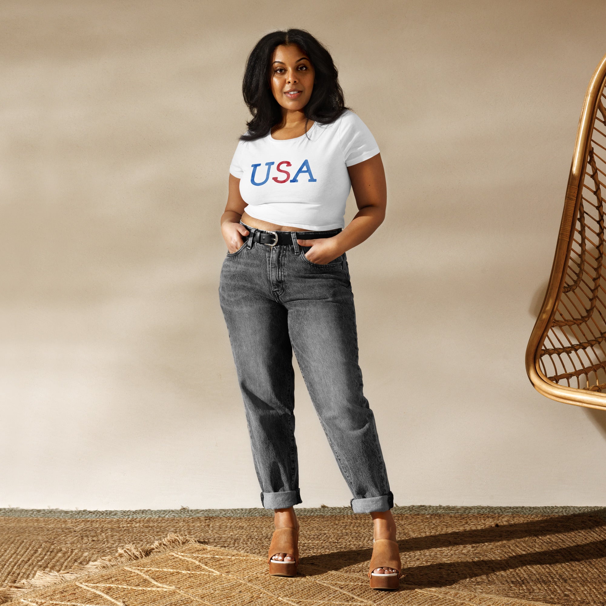 USA Watercolor Women’s Crop Tee