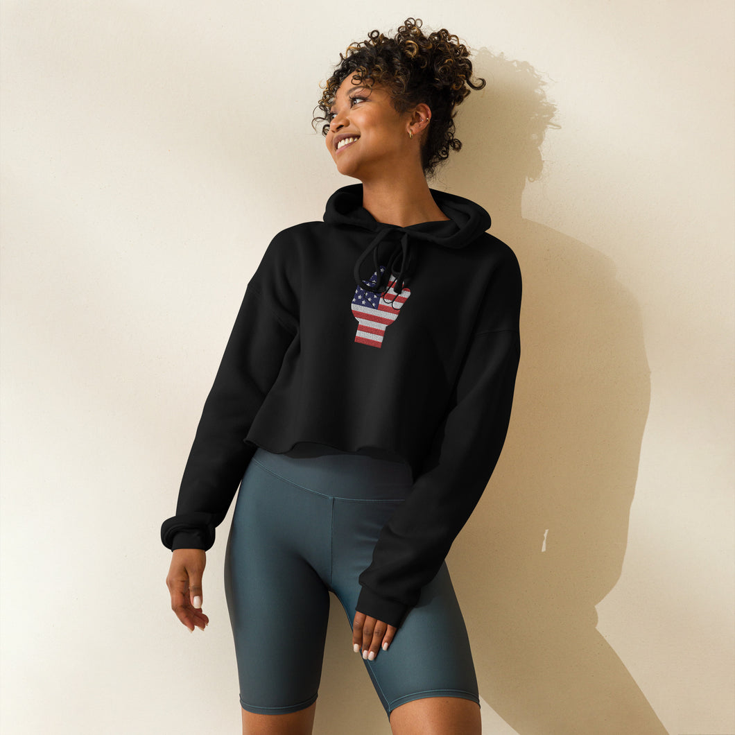 Embroidered Rise Up America Crop Hoodie