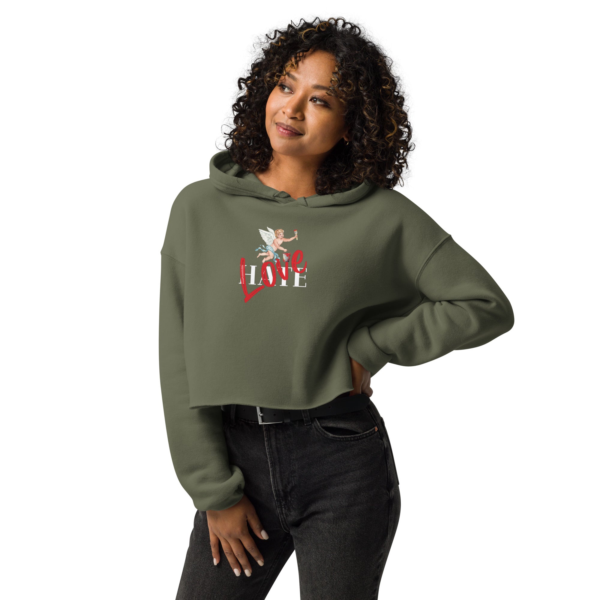 Love Over Hate Ladies Crop Hoodie