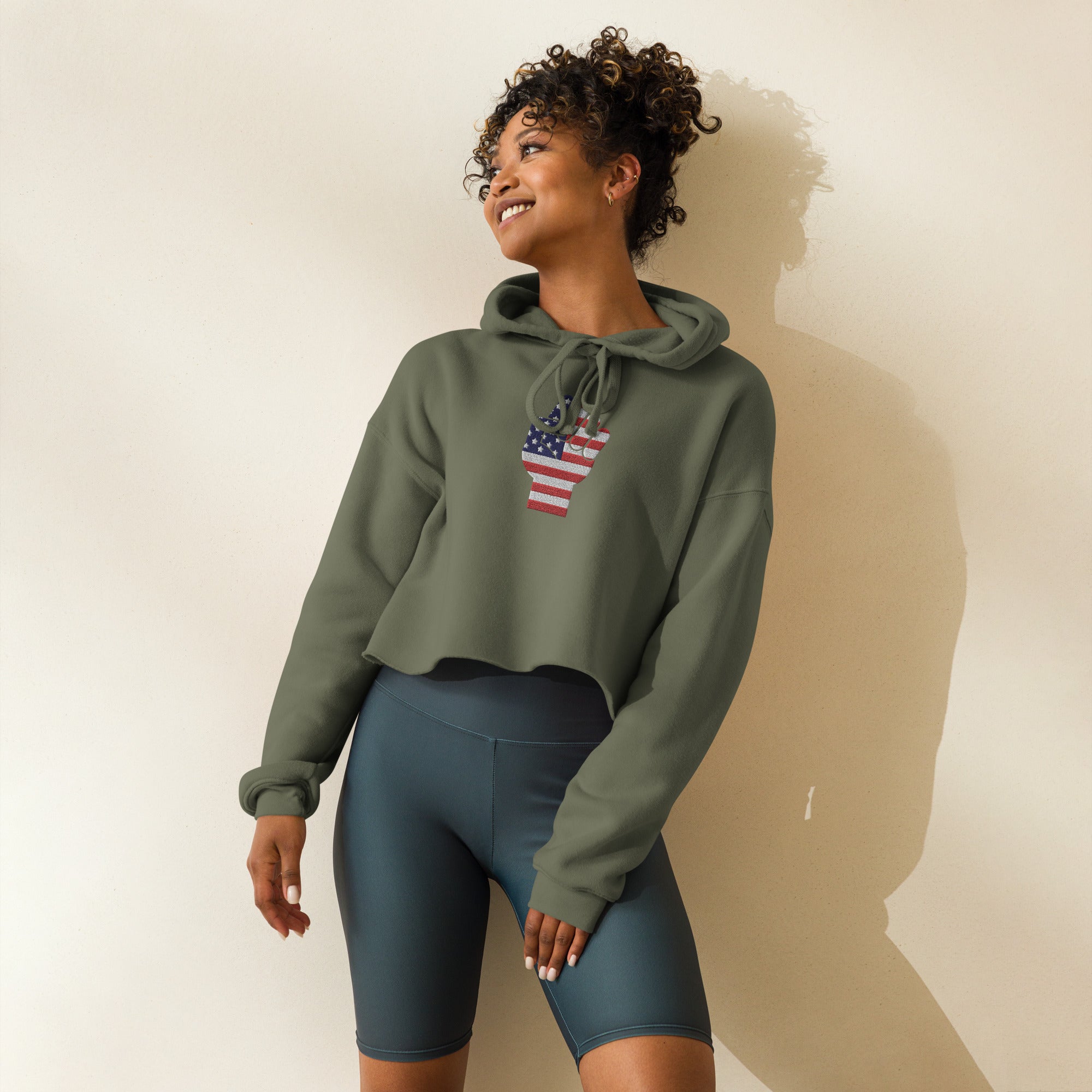 Embroidered Rise Up America Crop Hoodie