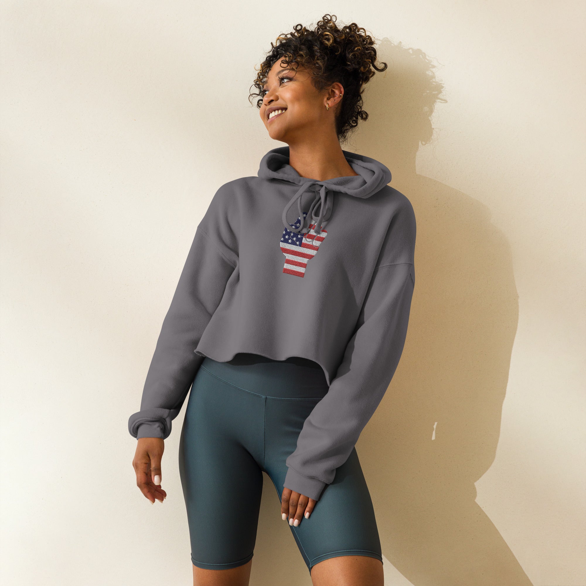 Embroidered Rise Up America Crop Hoodie